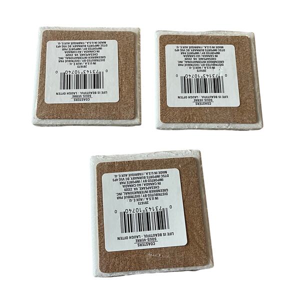 Life Is Beautiful Laugh Often Coasters Set of Three Naturally Absorption - Picture 2 of 2